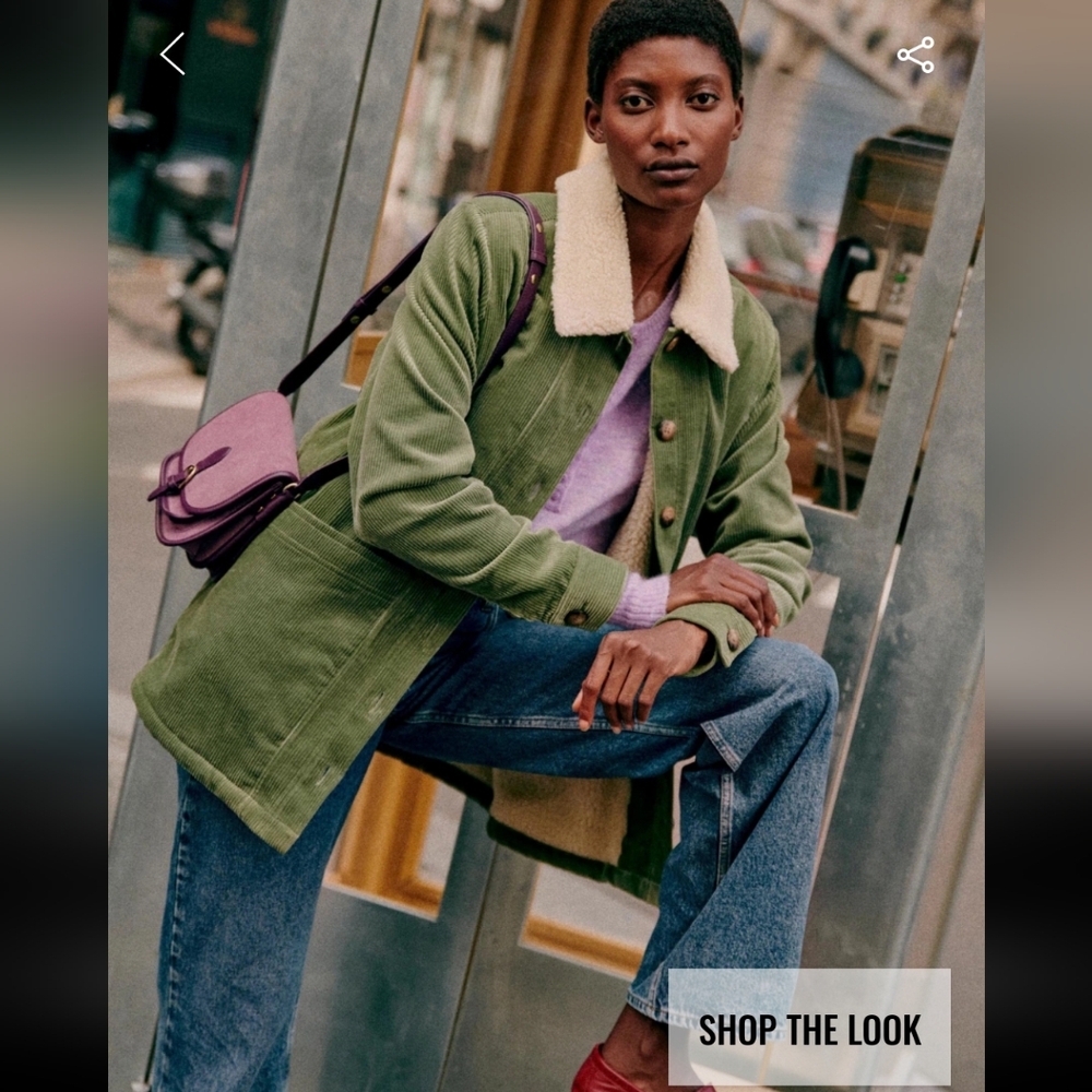 Sezane Will 100% Organic Cotton Sage Corduroy Jacket